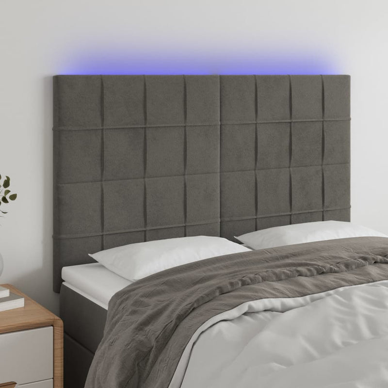 vidaXL sötétszürke bársony LED-es fejtámla 144x5x118/128 cm