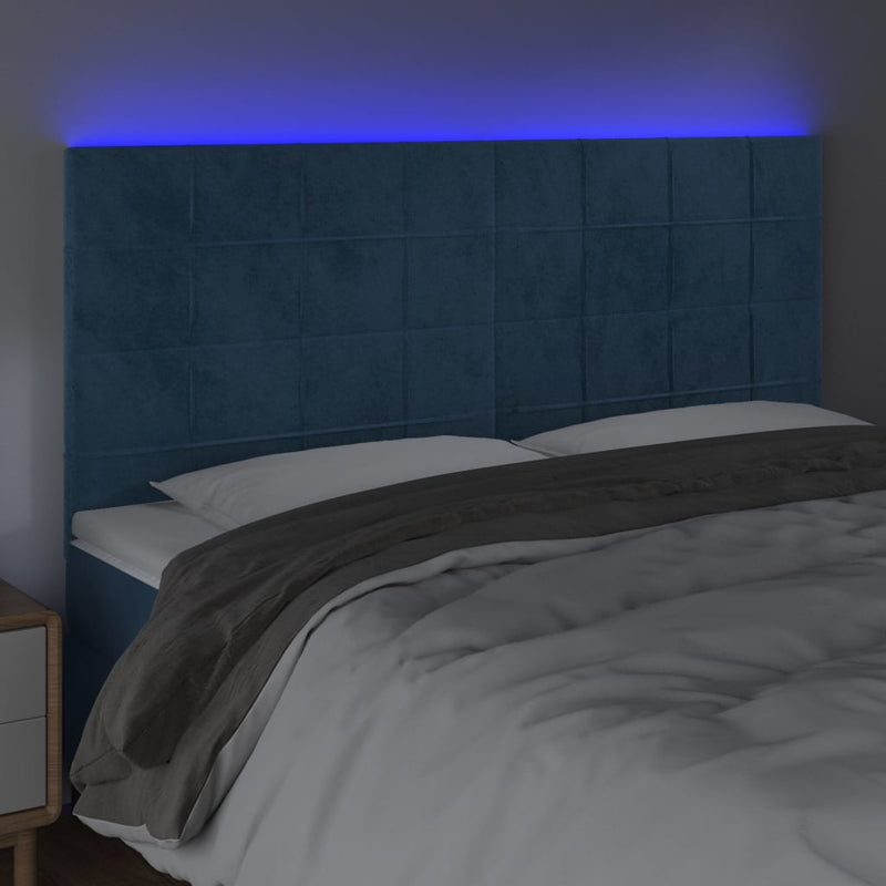vidaXL sötétkék bársony LED-es fejtámla 180x5x118/128 cm