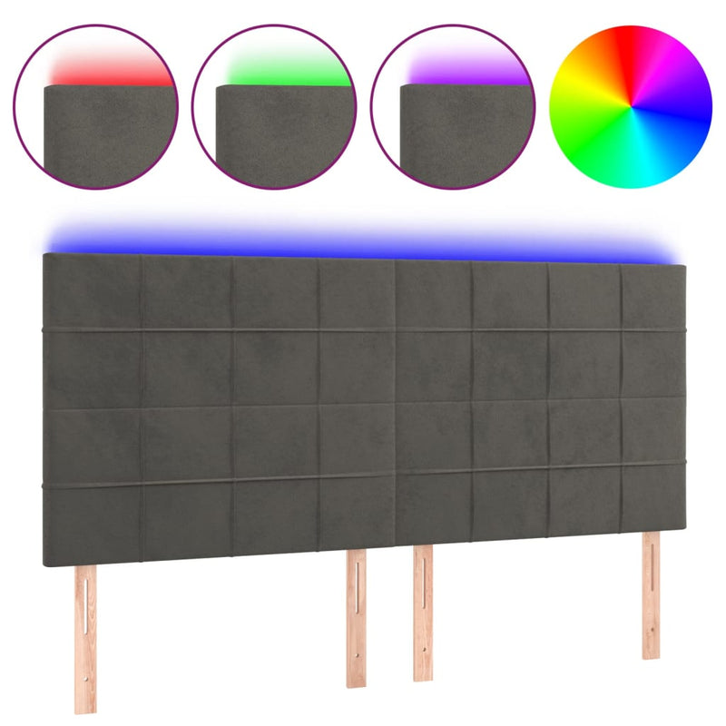 vidaXL sötétszürke bársony LED-es fejtámla 200x5x118/128 cm
