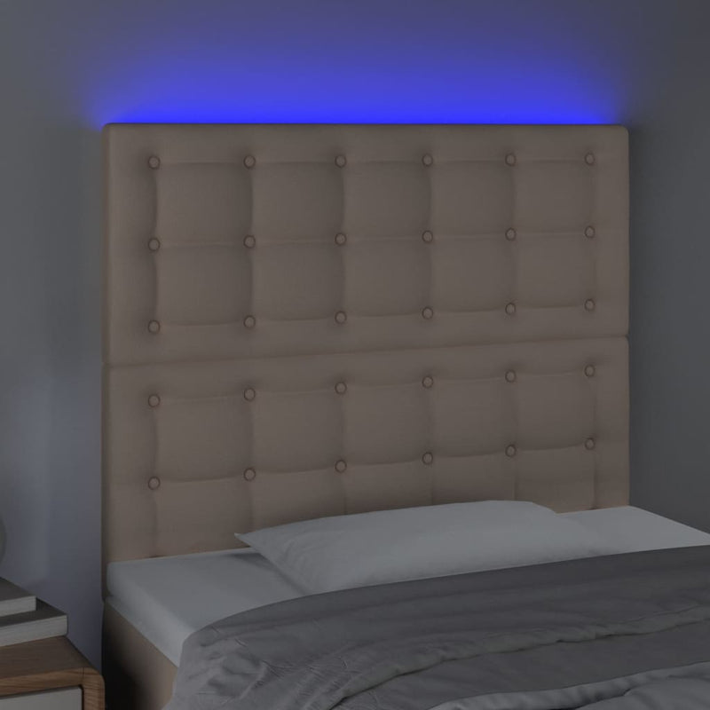 vidaXL cappuccino műbőr LED-es fejtámla 100x5x118/128 cm