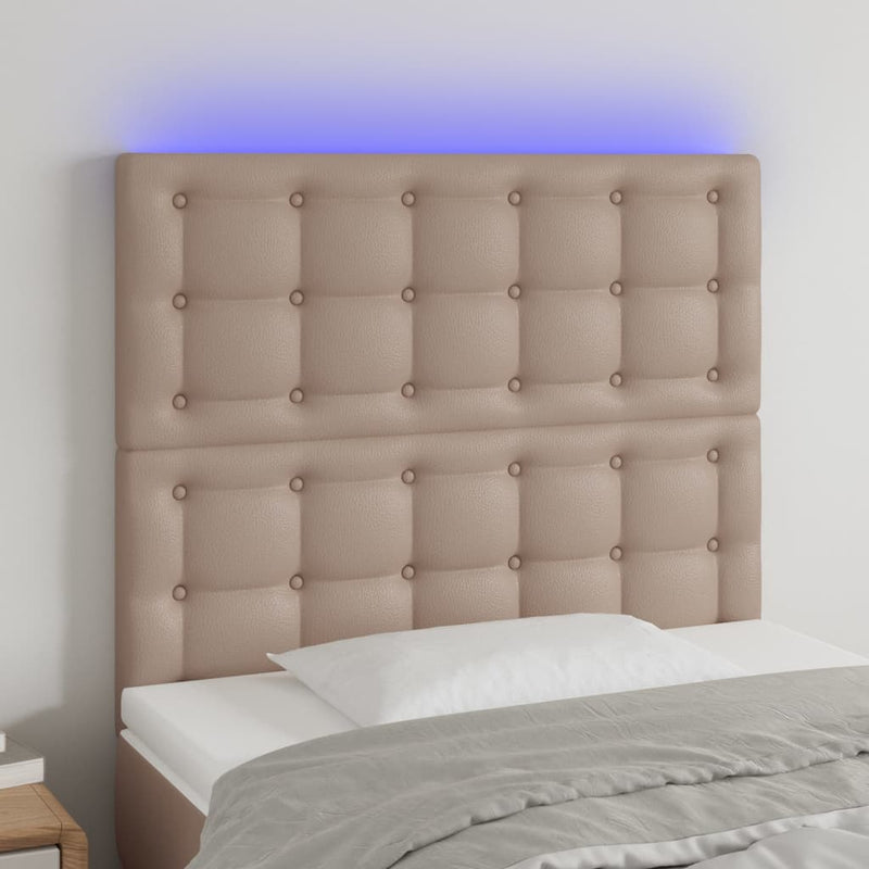 vidaXL cappuccino műbőr LED-es fejtámla 100x5x118/128 cm
