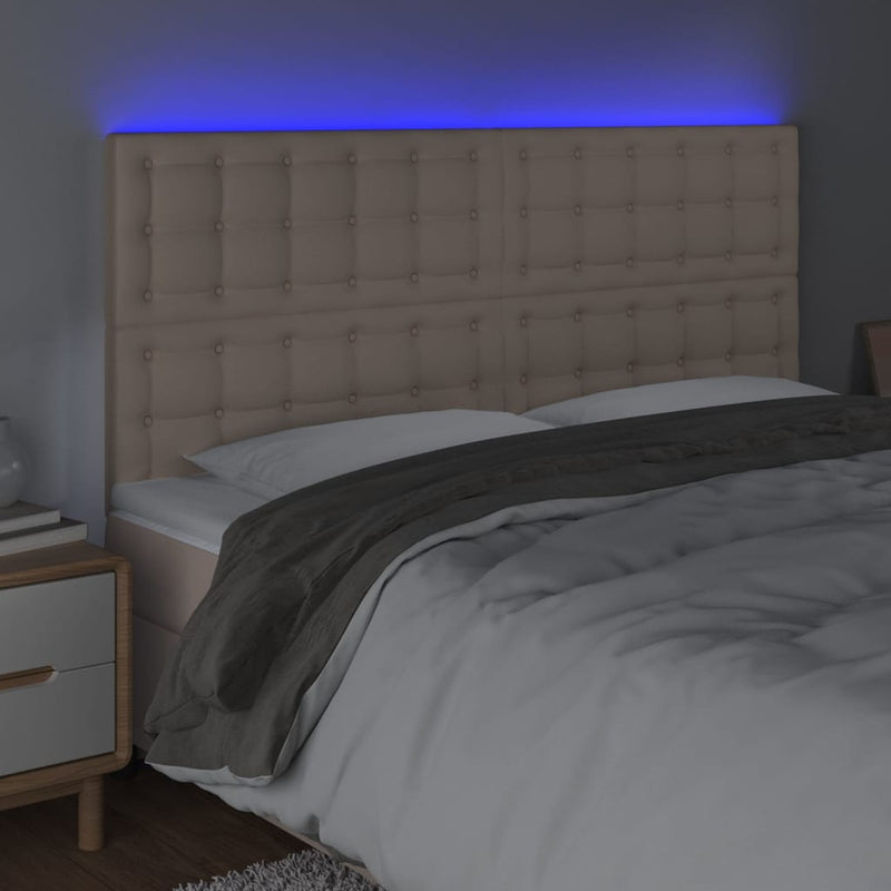 vidaXL cappuccino műbőr LED-es fejtámla 160x5x118/128 cm