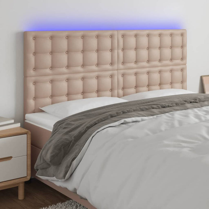 vidaXL cappuccino műbőr LED-es fejtámla 160x5x118/128 cm