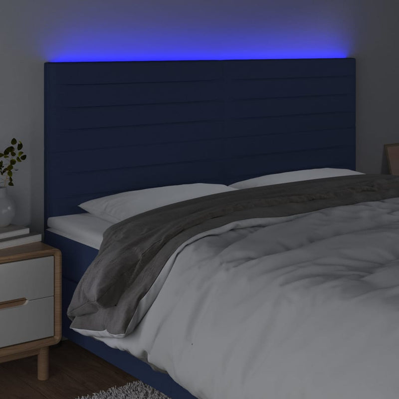 vidaXL kék szövet LED-es fejtámla 200x5x118/128 cm