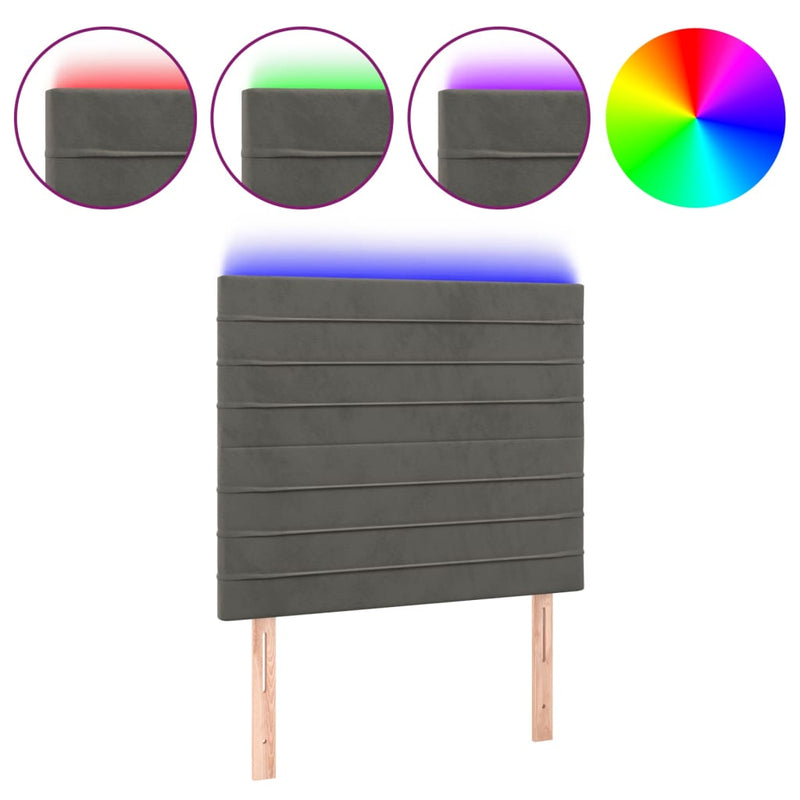 vidaXL sötétszürke bársony LED-es fejtámla 80x5x118/128 cm