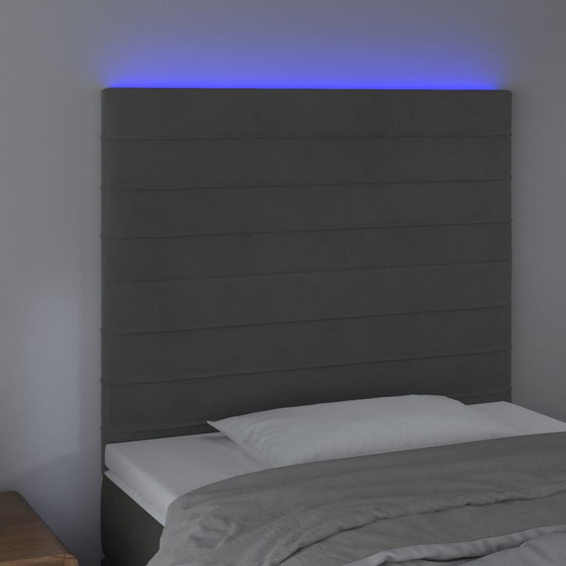 vidaXL sötétszürke bársony LED-es fejtámla 80x5x118/128 cm