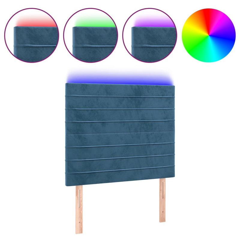vidaXL sötétkék bársony LED-es fejtámla 80x5x118/128 cm