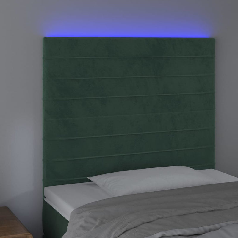 vidaXL sötétzöld bársony LED-es fejtámla 90x5x118/128 cm