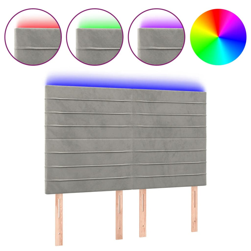 vidaXL világosszürke bársony LED-es fejtámla 144x5x118/128 cm
