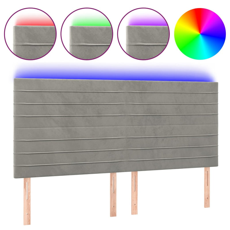 vidaXL világosszürke bársony LED-es fejtámla 160x5x118/128 cm