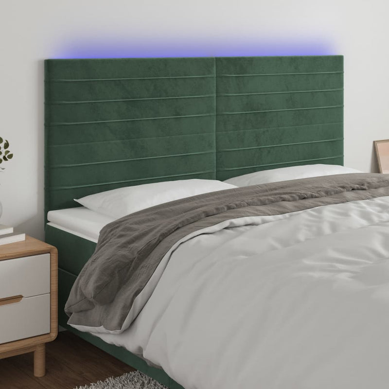 vidaXL sötétzöld bársony LED-es fejtámla 160x5x118/128 cm