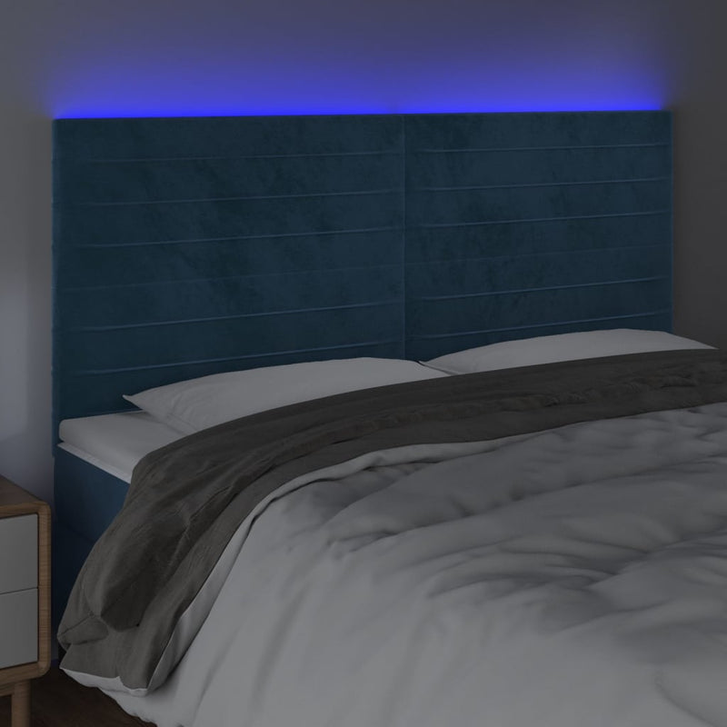 vidaXL sötétkék bársony LED-es fejtámla 160x5x118/128 cm