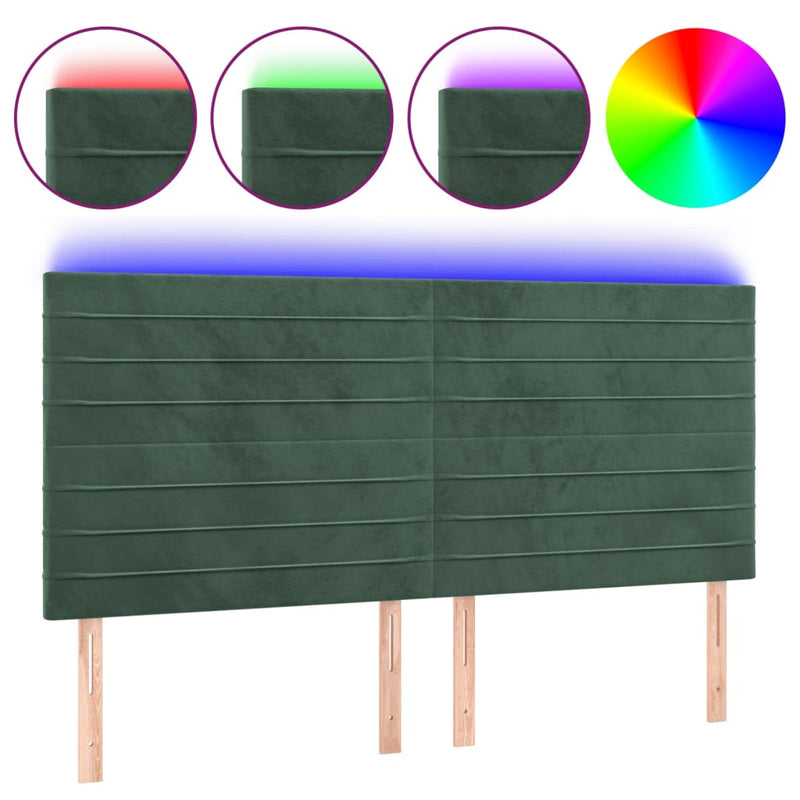 vidaXL sötétzöld bársony LED-es fejtámla 180x5x118/128 cm