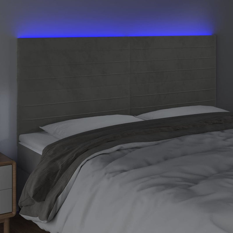 vidaXL világosszürke bársony LED-es fejtámla 200x5x118/128 cm