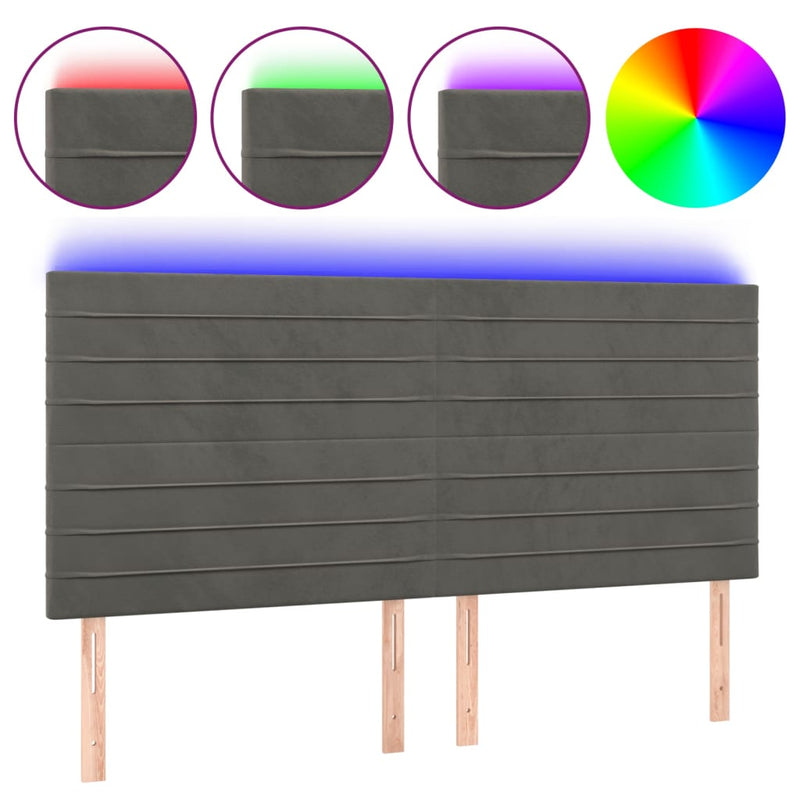 vidaXL sötétszürke bársony LED-es fejtámla 200x5x118/128 cm