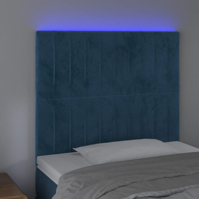 vidaXL sötétkék bársony LED-es fejtámla 80x5x118/128 cm