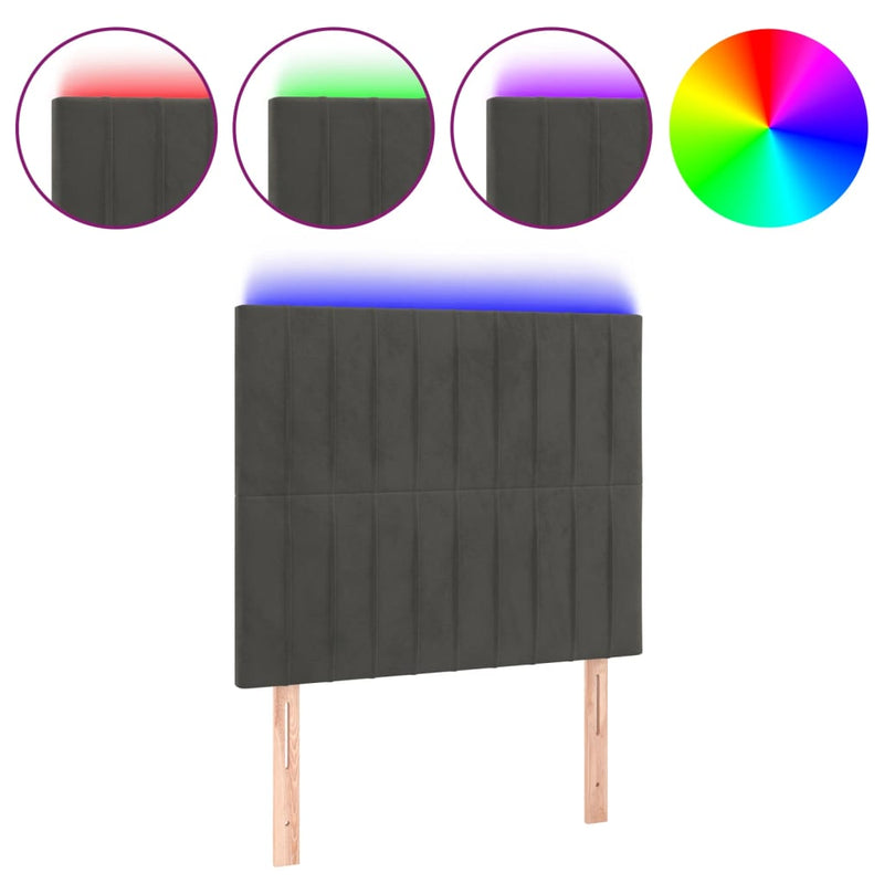 vidaXL sötétszürke bársony LED-es fejtámla 100x5x118/128 cm