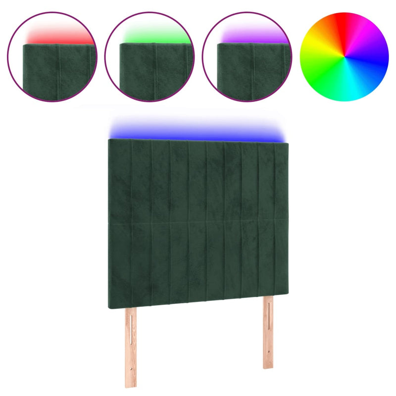 vidaXL sötétzöld bársony LED-es fejtámla 100x5x118/128 cm