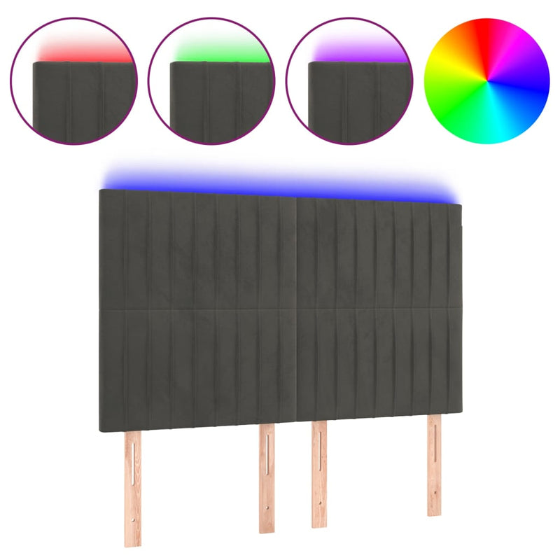 vidaXL sötétszürke bársony LED-es fejtámla 144x5x118/128 cm