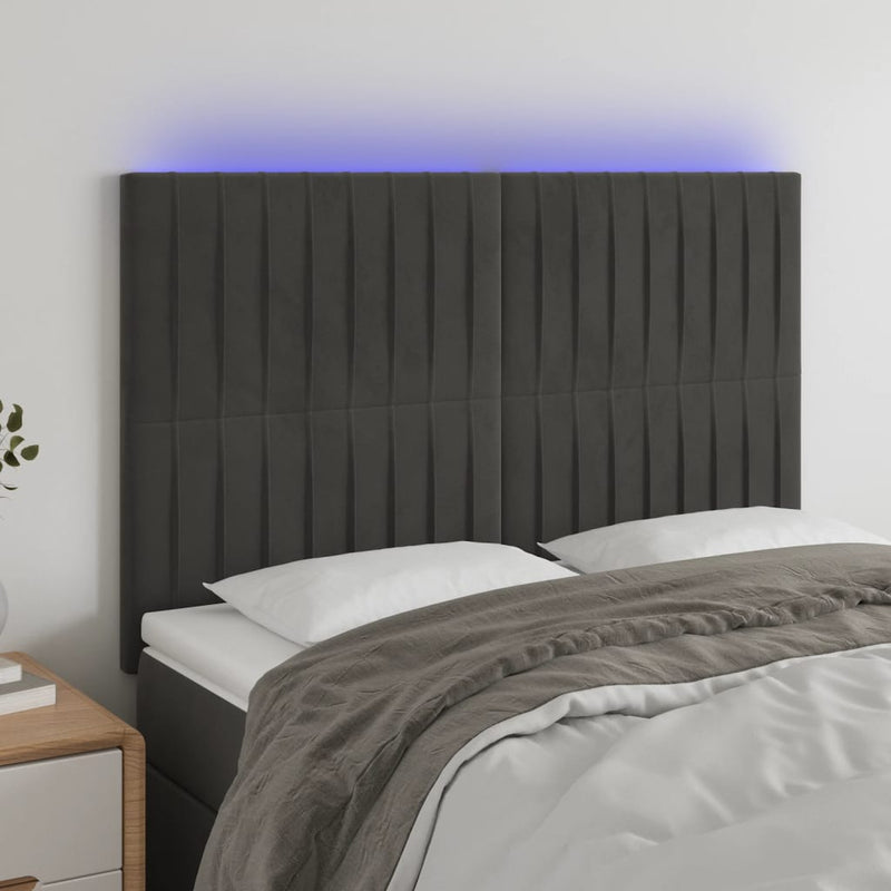 vidaXL sötétszürke bársony LED-es fejtámla 144x5x118/128 cm