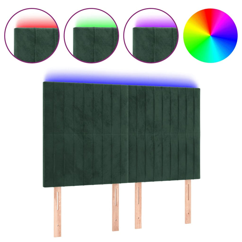 vidaXL sötétzöld bársony LED-es fejtámla 144x5x118/128 cm