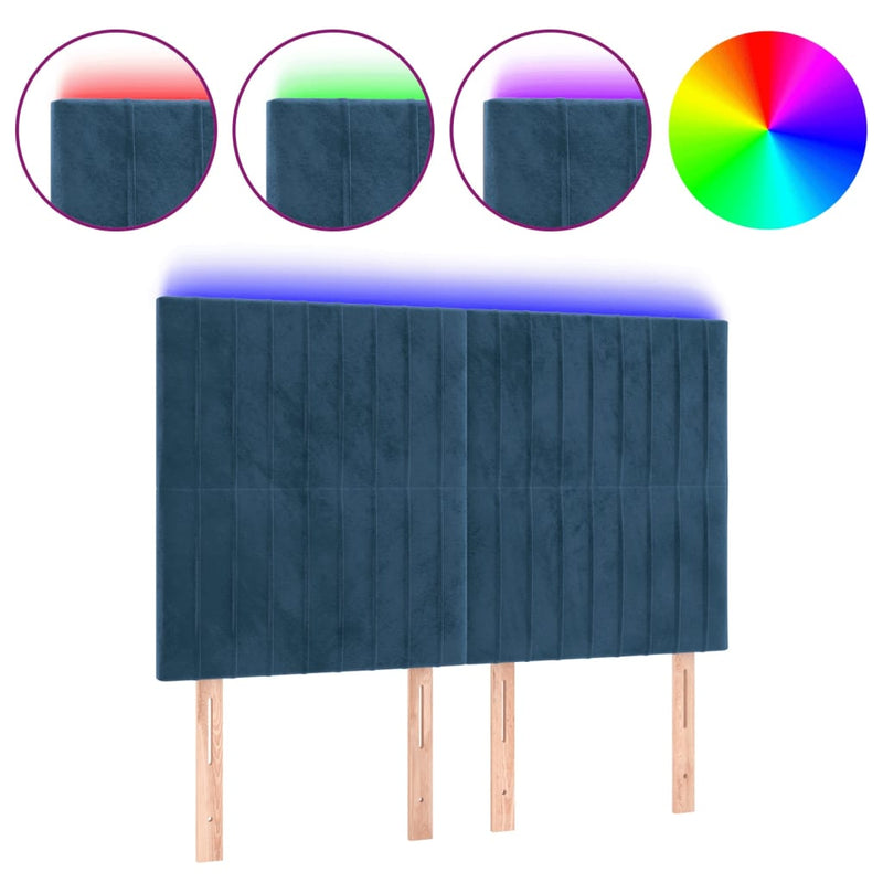 vidaXL sötétkék bársony LED-es fejtámla 144x5x118/128 cm