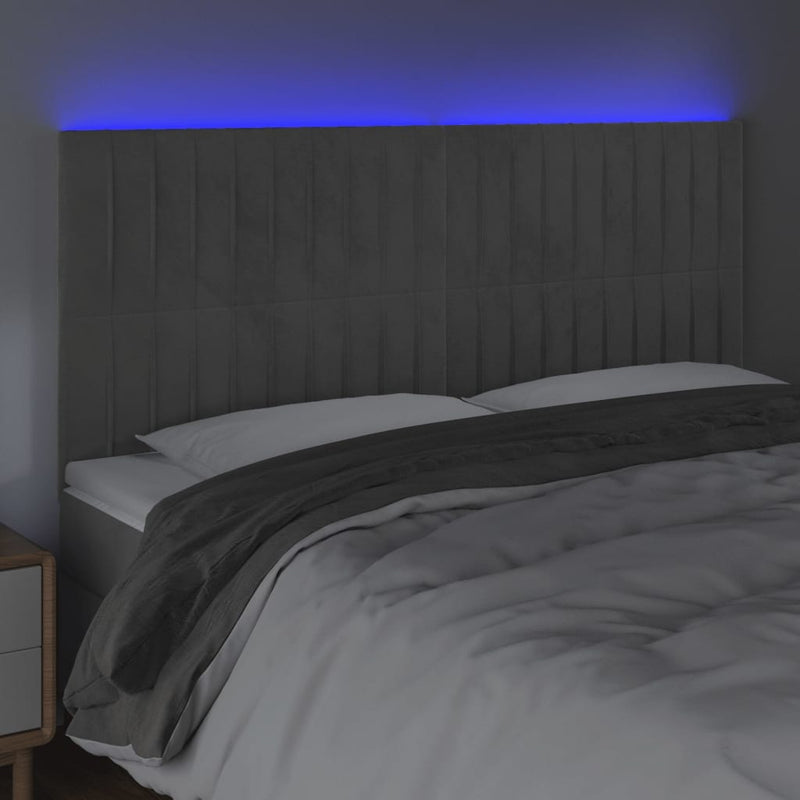 vidaXL világosszürke bársony LED-es fejtámla 160x5x118/128 cm