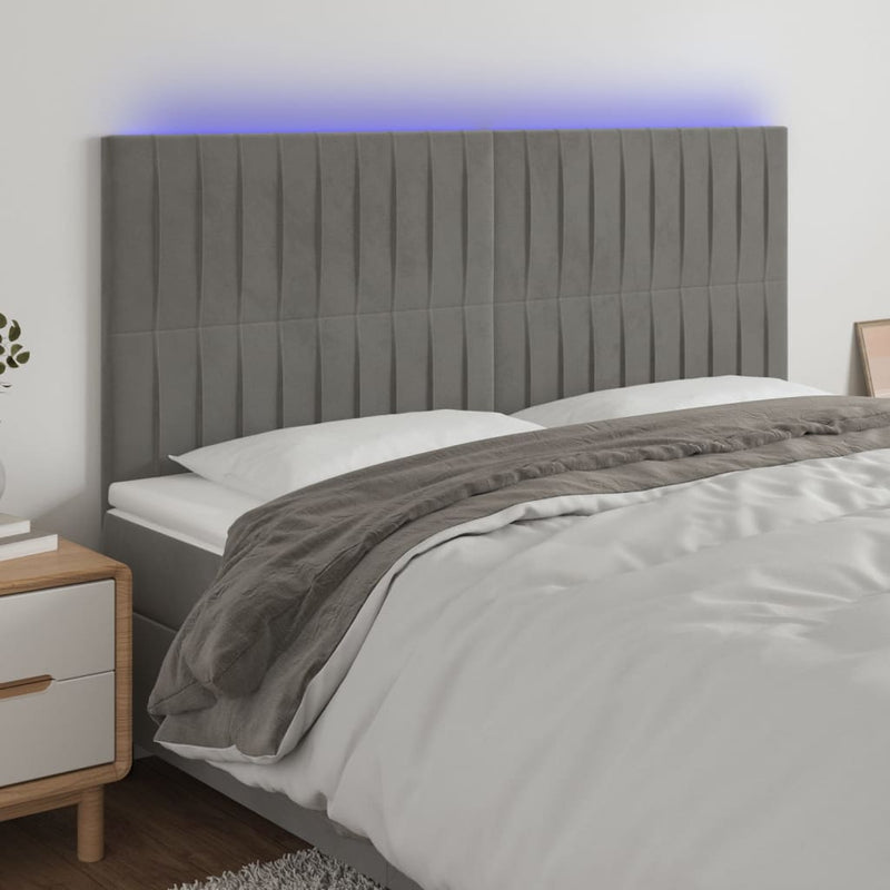 vidaXL világosszürke bársony LED-es fejtámla 160x5x118/128 cm