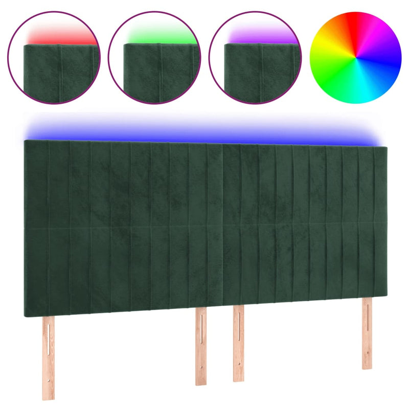 vidaXL sötétzöld bársony LED-es fejtámla 160x5x118/128 cm