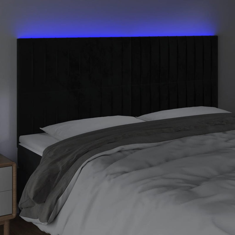 vidaXL fekete bársony LED-es fejtámla 180x5x118/128 cm