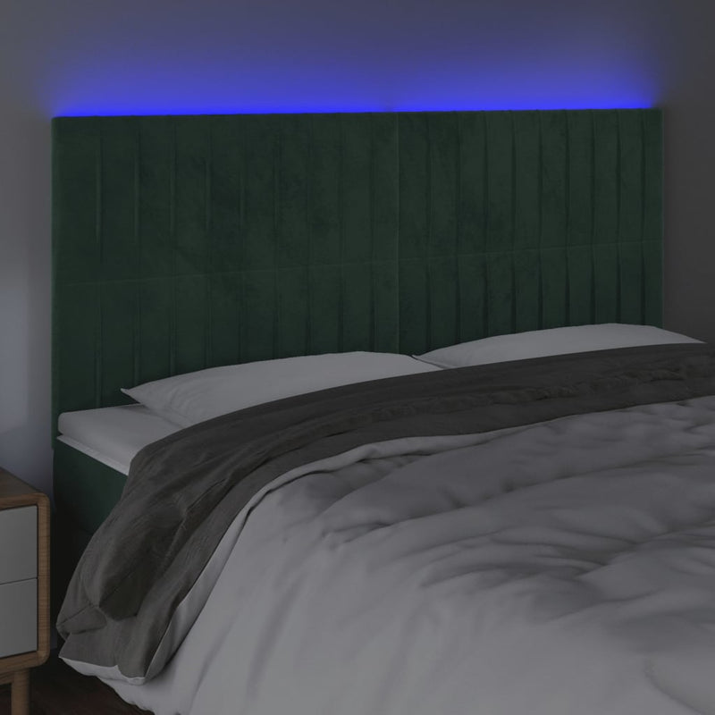 vidaXL sötétzöld bársony LED-es fejtámla 200x5x118/128 cm