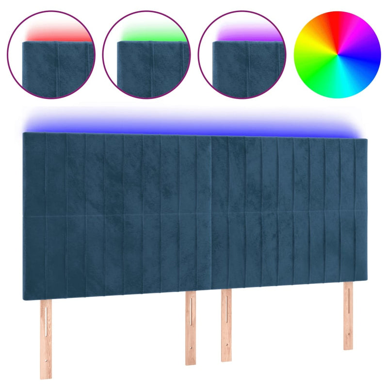 vidaXL sötétkék bársony LED-es fejtámla 200x5x118/128 cm