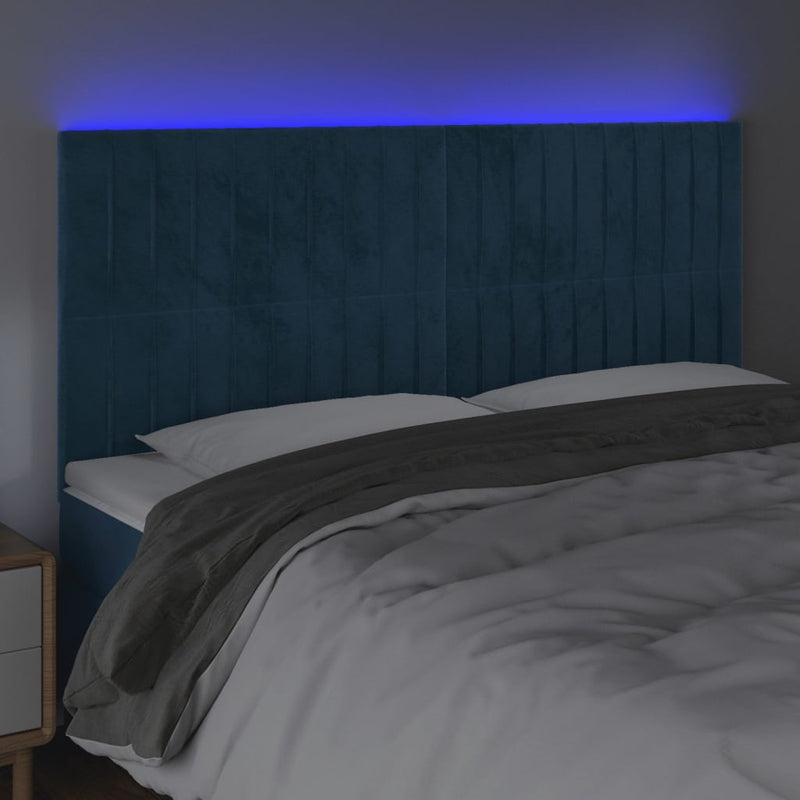 vidaXL sötétkék bársony LED-es fejtámla 200x5x118/128 cm