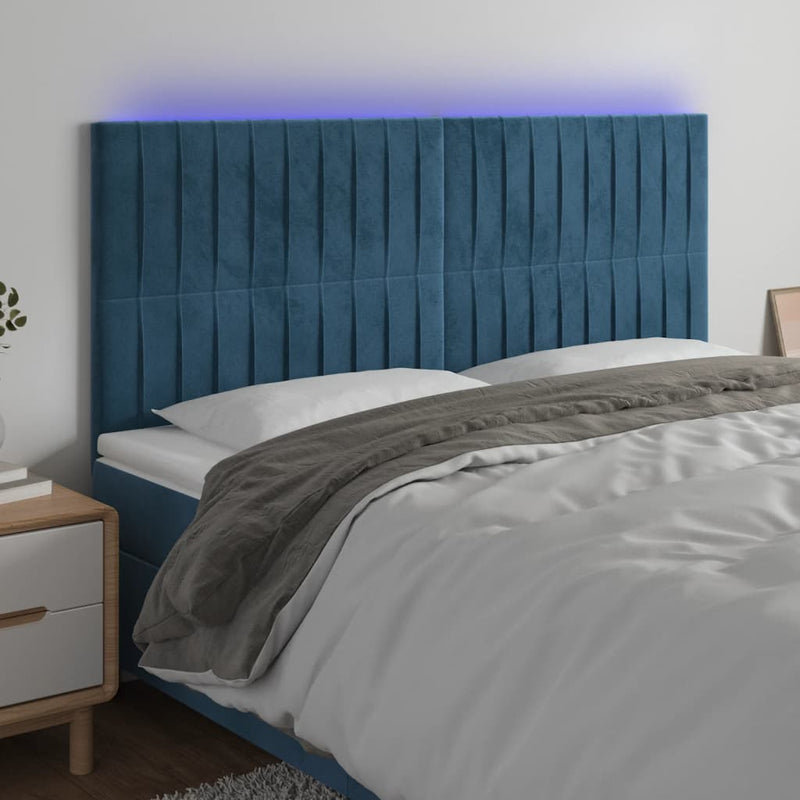 vidaXL sötétkék bársony LED-es fejtámla 200x5x118/128 cm