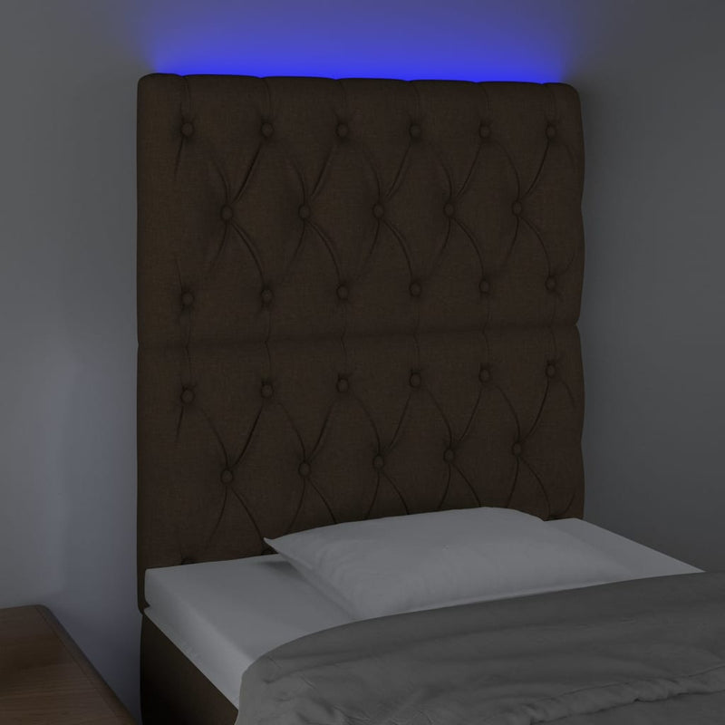vidaXL sötétbarna szövet LED-es fejtámla 80x7x118/128 cm