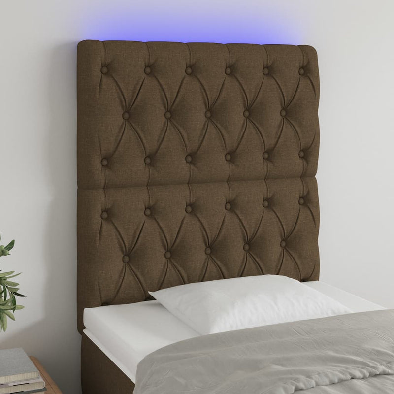 vidaXL sötétbarna szövet LED-es fejtámla 80x7x118/128 cm