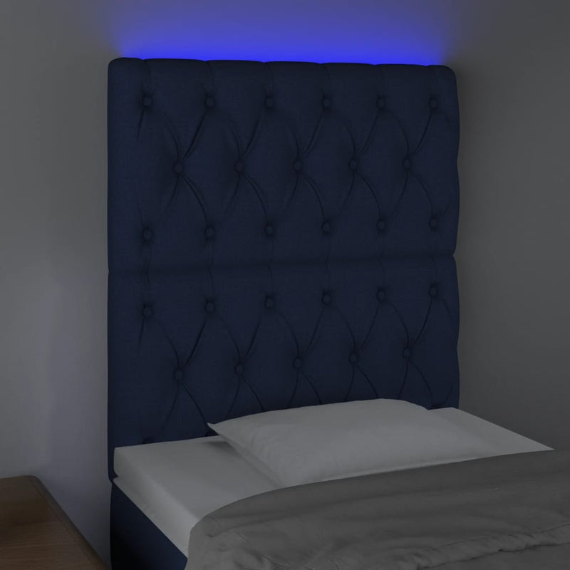 vidaXL kék szövet LED-es fejtámla 80x7x118/128 cm