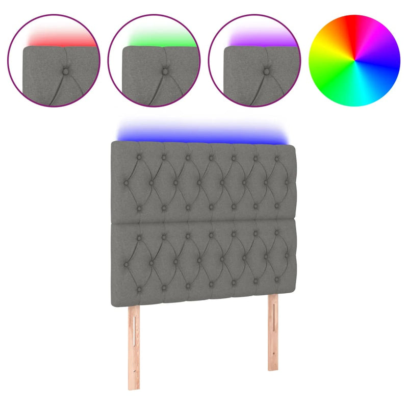vidaXL sötétszürke szövet LED-es fejtámla 90x7x118/128 cm