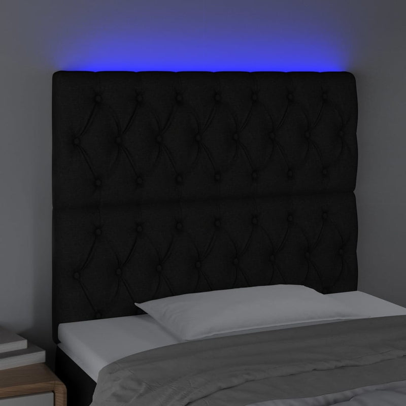 vidaXL fekete szövet LED-es fejtámla 90x7x118/128 cm