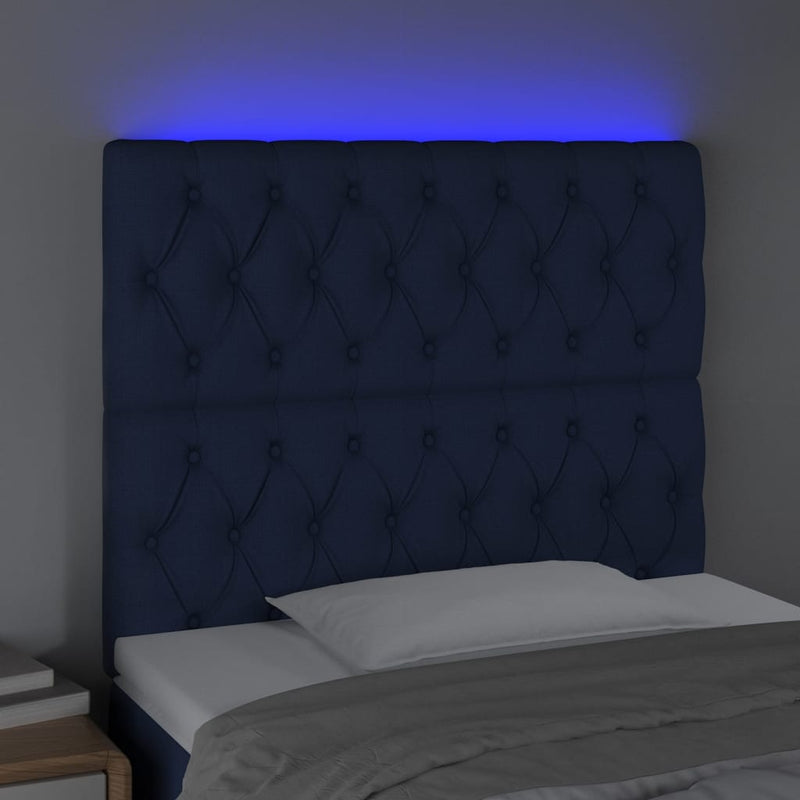 vidaXL kék szövet LED-es fejtámla 90x7x118/128 cm