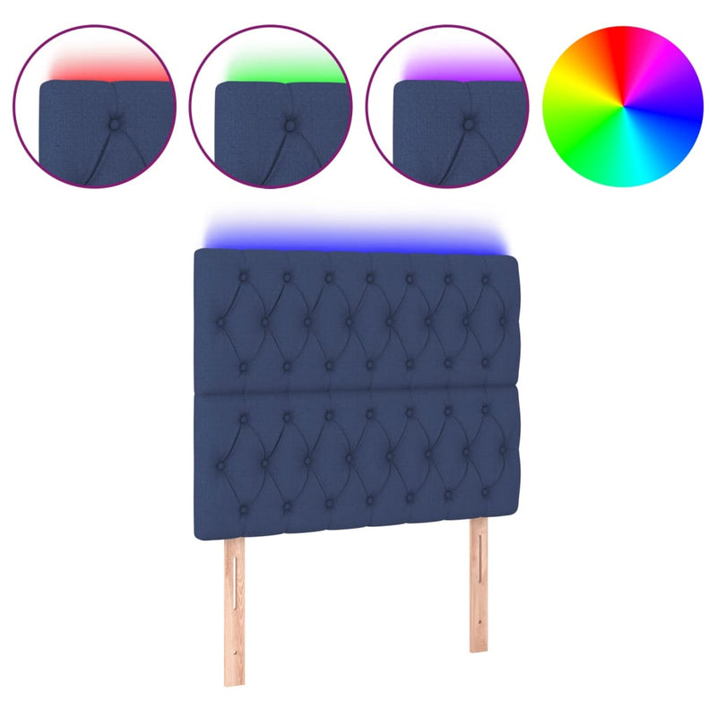 vidaXL kék szövet LED-es fejtámla 100x7x118/128 cm