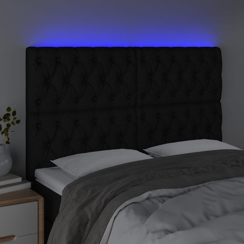vidaXL fekete szövet LED-es fejtámla 144x7x118/128 cm