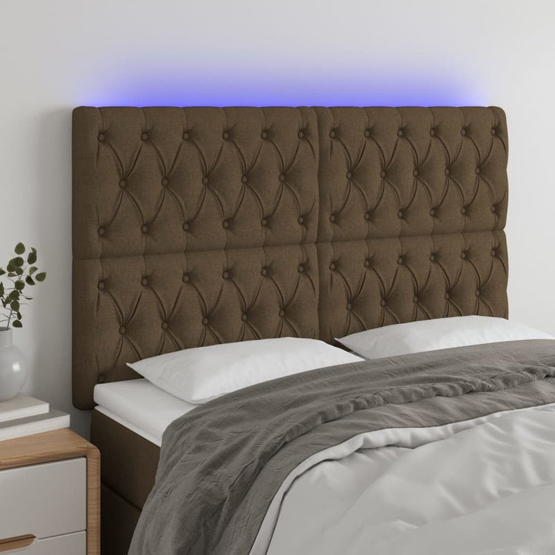 vidaXL sötétbarna szövet LED-es fejtámla 144x7x118/128 cm