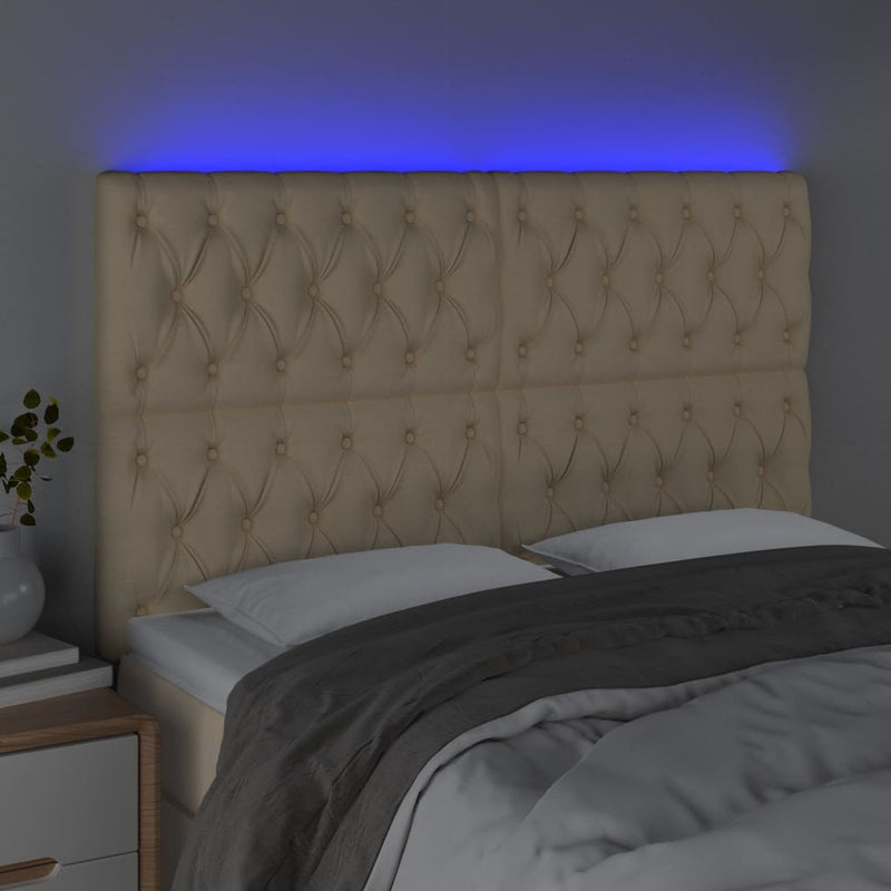 vidaXL krémszínű szövet LED-es fejtámla 144x7x118/128 cm