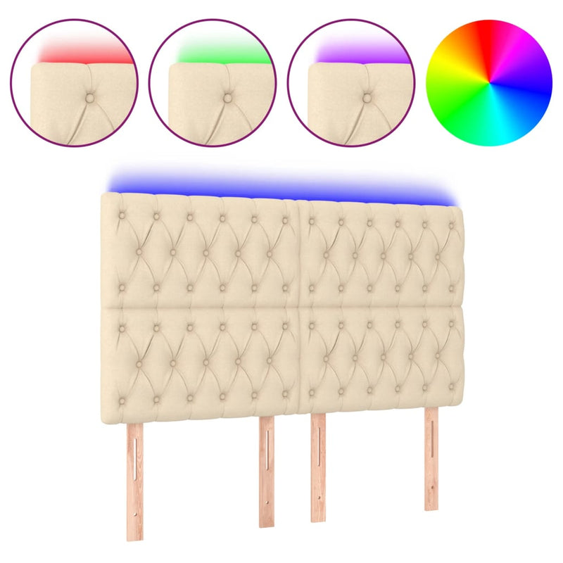vidaXL krémszínű szövet LED-es fejtámla szárnyakkal 160x7x118/128 cm