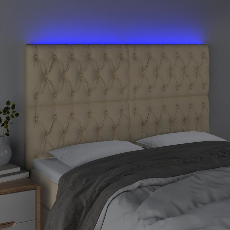 vidaXL krémszínű szövet LED-es fejtámla szárnyakkal 160x7x118/128 cm