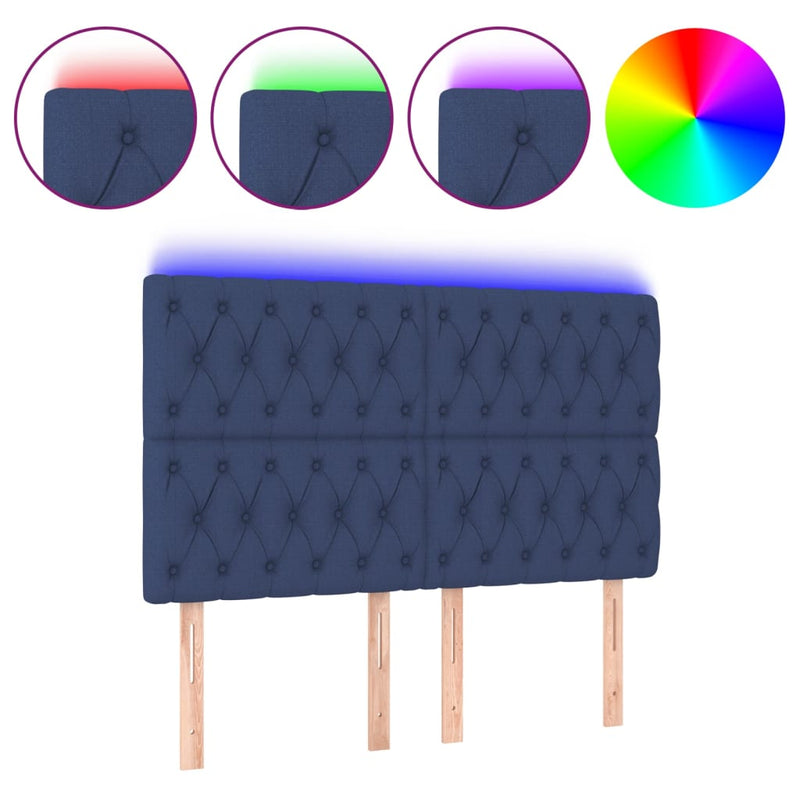 vidaXL kék szövet LED-es fejtámla 160x7x118/128 cm