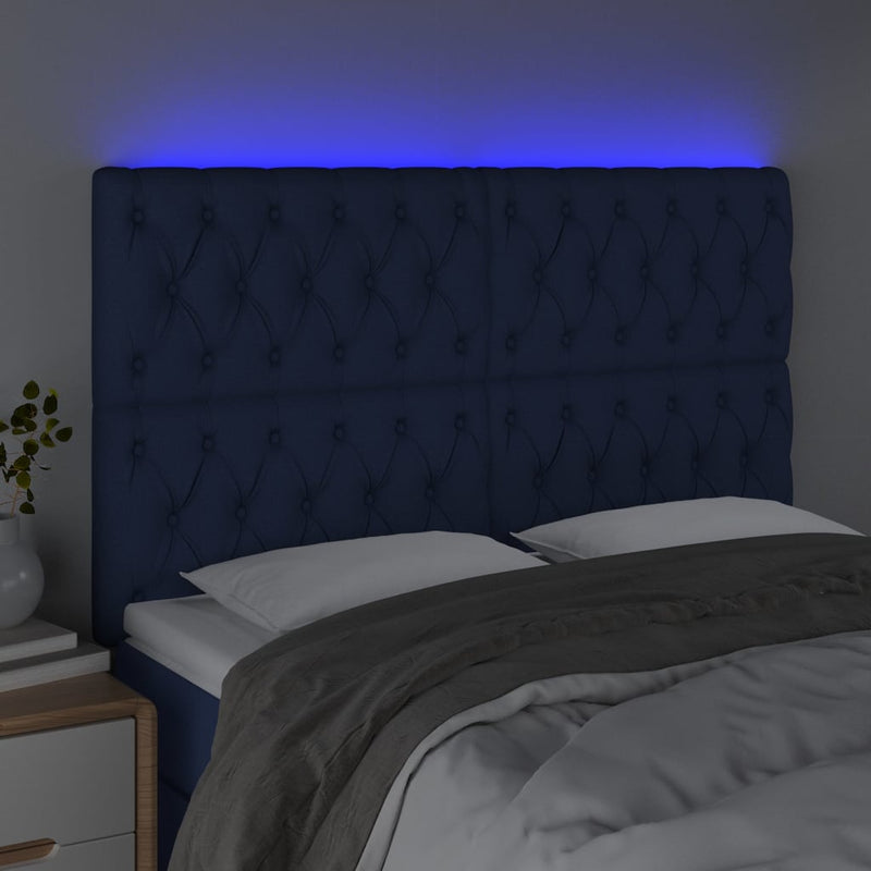 vidaXL kék szövet LED-es fejtámla 160x7x118/128 cm