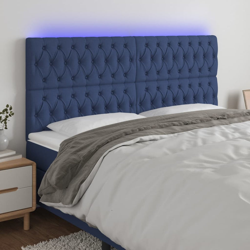 vidaXL kék szövet LED-es fejtámla 180x7x118/128 cm