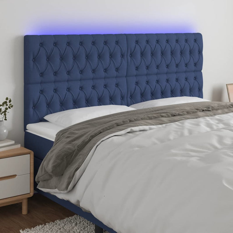 vidaXL kék szövet LED-es fejtámla 200x7x118/128 cm